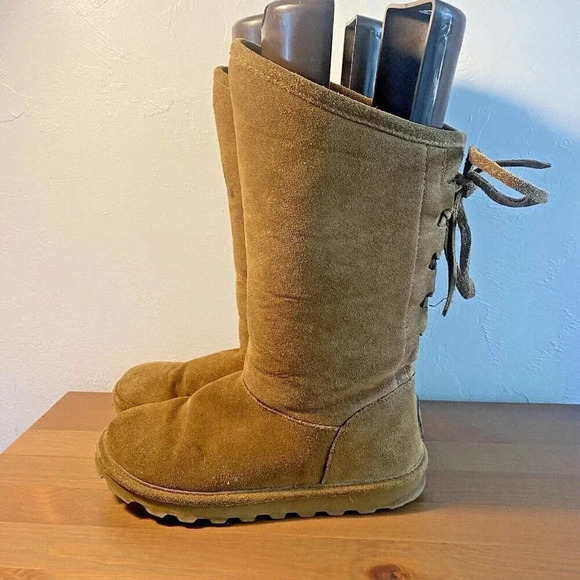 Bearpaw 1955W Phylly Mid Calf Boots in Hickory Suede Womens Size 7 Back Laces - Picture 4 of 15